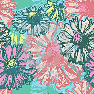 Hand dawn fresh floral seamless pattern