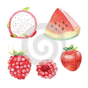 Hand dawn set with watercolor fruits, fresh food