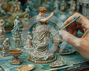 Hand delicately painting a miniature figure