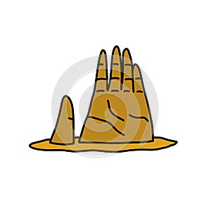 Hand of the desert atacama sculpture doodle icon, vector color line illustration