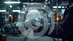 The hand and digital helmet.AI generated image photo