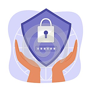 Hand with Digital Security Protection Shield Symbol for Cyber Security Concept Illustration