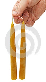 Hand dipped beeswax taper candle photo