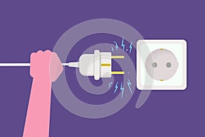 Hand Disconnecting Plug with electricity spark.