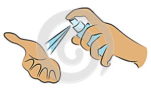 Hand disinfection with an antiseptic. Hygienic procedure. Disease prevention, good for health. Vector illustration