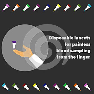Hand and disposable lancets for painless blood sampling from the finger