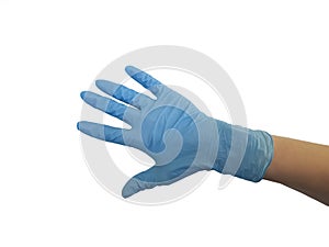 Hand of the doctor in the glove is isolated clinical