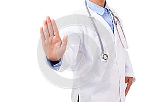 Hand of doctor showing warning sign