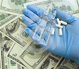 Hand dollars pills pill, tablet, social powerful effects pharmaceutical