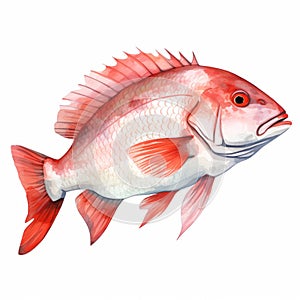 Hand Doodled Red Snapper Watercolor Clipart photo