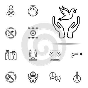 hand and dove with branch icon. human rights icons universal set for web and mobile