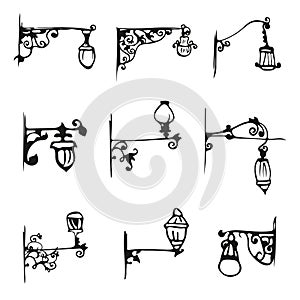 Hand Draw antique Street Lamp Vintage.