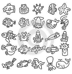 Hand draw aquarium fish icons set