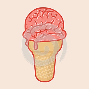 Hand draw brain with ice cream cone