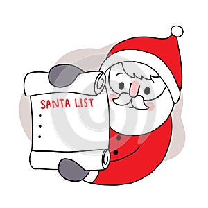 Hand draw cartoon cute Merry Christmas, Santa claus show list vector.