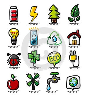 Hand draw cartoon eco icons