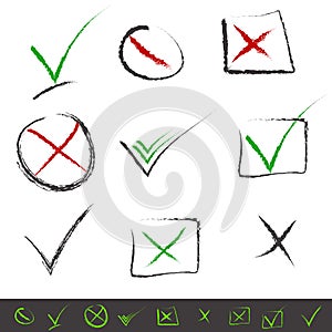 Hand-Draw check marks icon set.Vector.