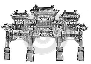 Hand draw chinese archway