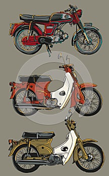 hand draw classic motorcycle colour collection a