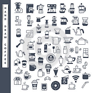 Hand draw coffee icon vector set