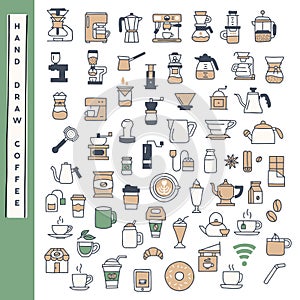 Hand draw coffee icon vector set
