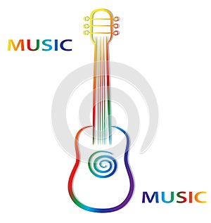 Hand draw colorful guitar on white background for your music poster design, stock vector illustration