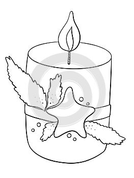 contour line illustration cartoon New Year\'s toy candle with a star decor element postcard print children\'s colorin photo