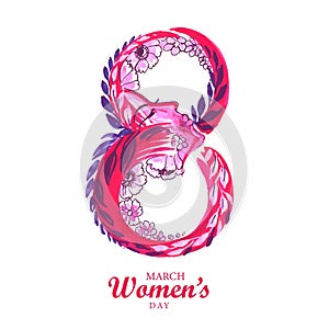 Hand draw creative 8march womens day celebration card design