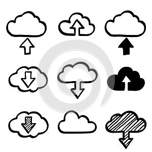 Hand draw doodle cloud shapes collection. Icons