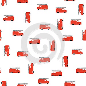 Hand Draw A Fire Truck Seamless Pattern. Vector Boyish Background in Scandinavian Style