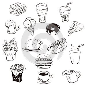 Hand draw foods in doodle style