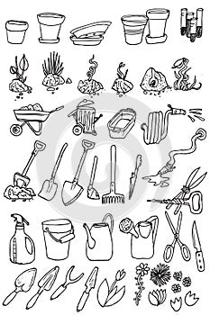 Hand draw garden icon collection vector