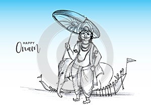 Hand draw happy onam festival of south india on card holiday sketch design