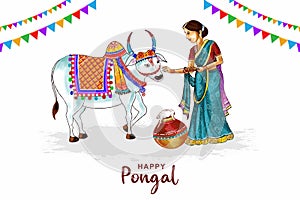 Hand draw happy pongal greeting card background