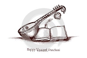Hand draw happy vasant panchami sketch indian festival card background