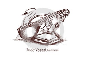 Hand draw happy vasant panchami sketch indian festival card background