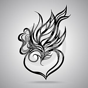 Hand Draw Heart Leaf ink