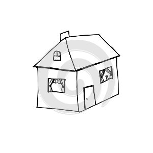 Hand draw house illustration doodle style isolated on white