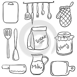 Hand draw of kitchen set doodles