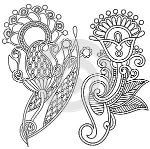 Hand draw line art ornate flower design. Ukrainian