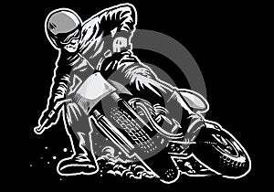 Hand draw of man riding a flat track motorcycle race