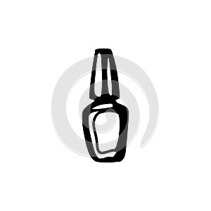 Hand draw nail Polish bottle Icon. Black nail Polish Silhouette isolated on White Background