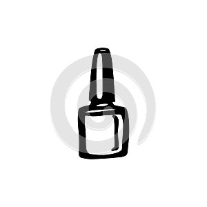 Hand draw nail Polish bottle Icon. Black nail Polish Silhouette isolated on White Background