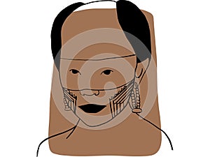 Hand-draw outline portrait of a tribal man with brown sample color