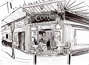 Hand draw paris coffee shop