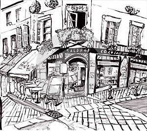 Hand draw paris coffee shop