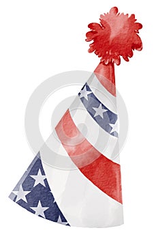 Hand draw party hat of USA flag watercolor brush paint isolate on white background. Vector illustration