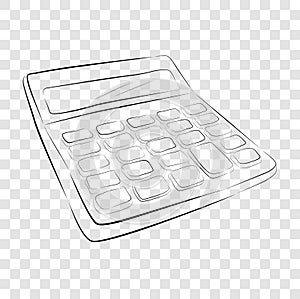 Hand draw sketch of calculator at transparent effect background