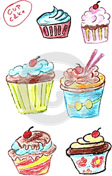 Hand draw sketch, cup cake