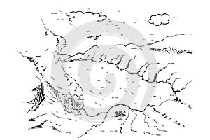 Hand draw sketch ijen crater, banyuwangi, east java, indonesia photo